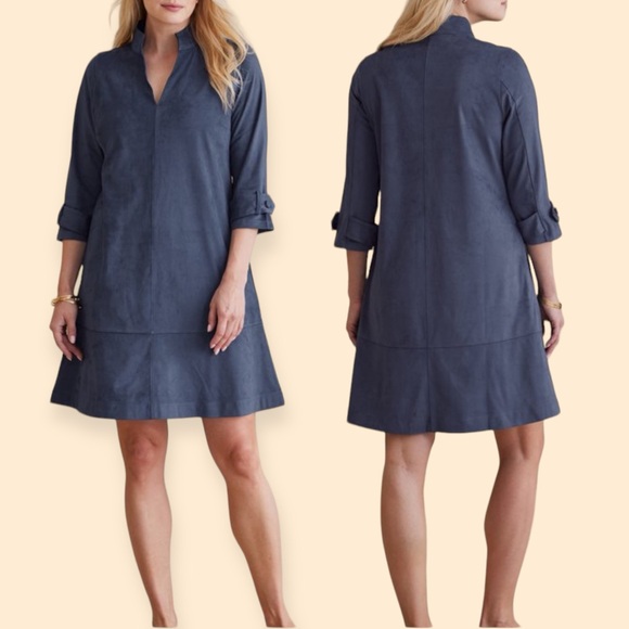 NWT Soft Surroundings Rani Stretch Faux Vegan Suede Dress 3/4 Sleeves - Picture 2 of 16